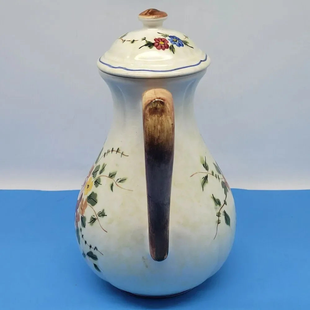 Longchamp Nemours 9” Coffee Pot French Country Hand Painted Limoges France